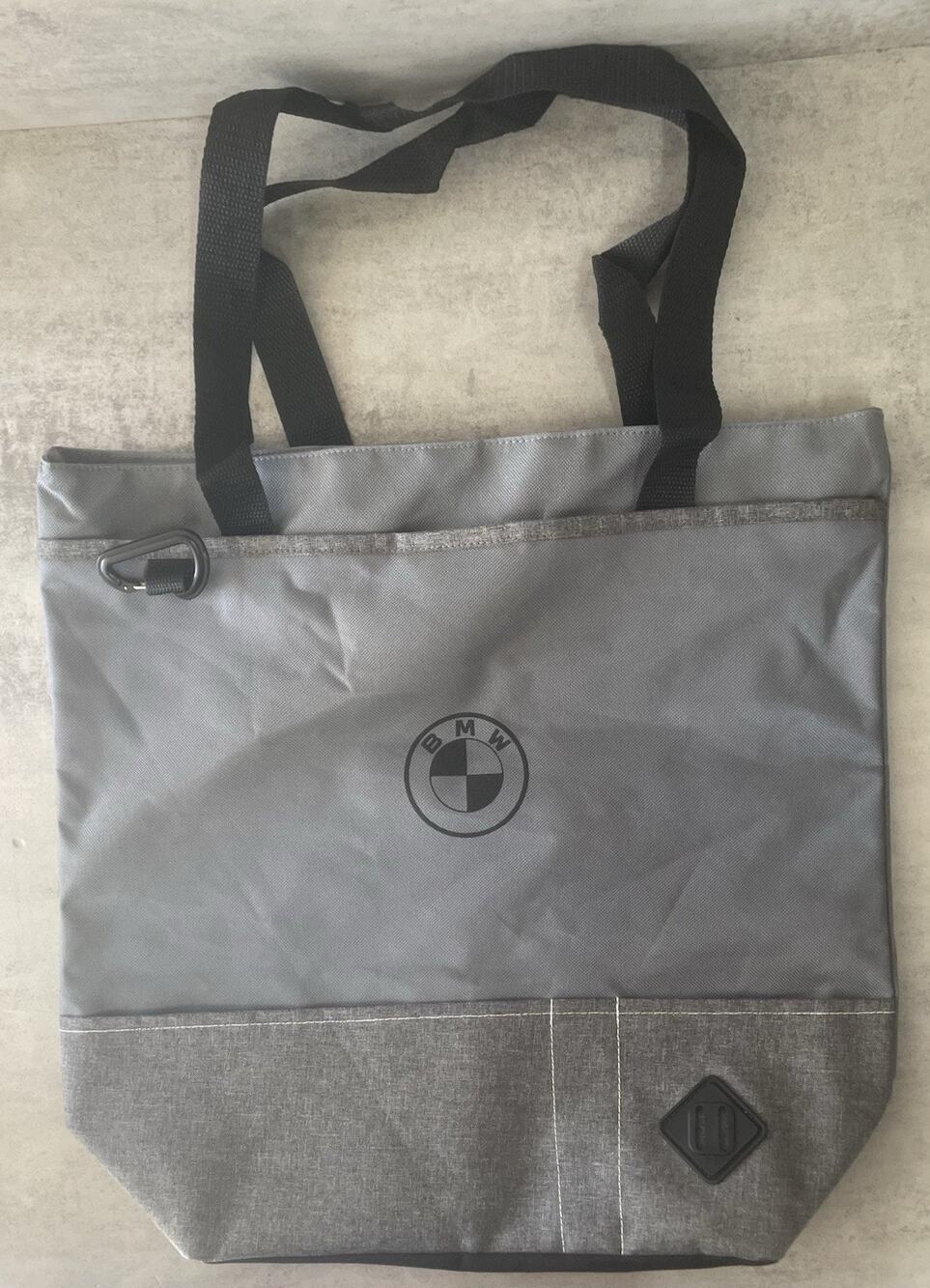 BMW Gray Tote Bag Zipper Hook & Loop Pockets Logo Carryall Travel Shopper